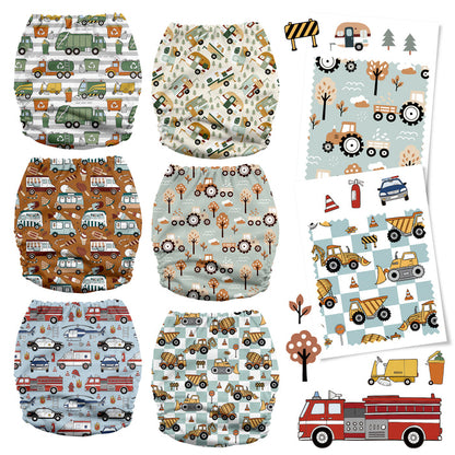POCKET DIAPER 3.0 WITH INSERTS - 6 PACK(Vroom Crews)