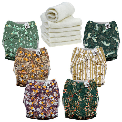 POCKET DIAPER 3.0 WITH INSERTS - 6 PACK(Wild Gentle Ones)