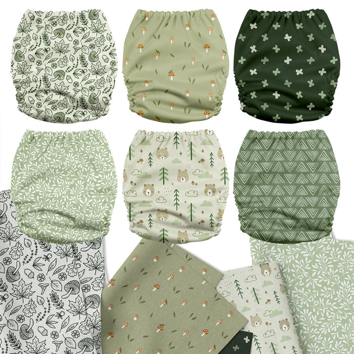 POCKET DIAPER 3.0 WITH INSERTS - 6 PACK(Woodland Greens)