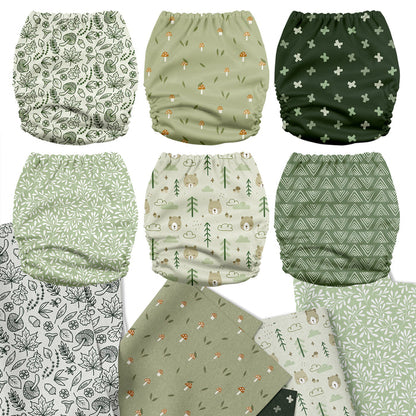 POCKET DIAPER 3.0 WITH INSERTS - 6 PACK(Woodland Greens)