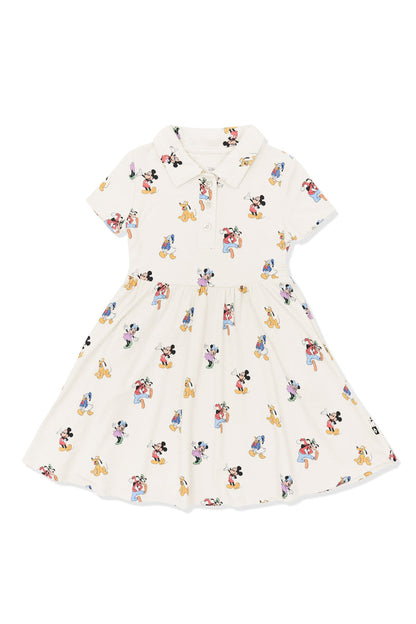 Polo Dress with Mickey Mouse and Friends print on an oat background