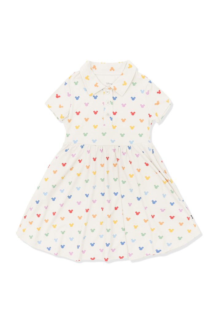 Polo Dress with Pastel Mickey Mouse pattern on an oat background