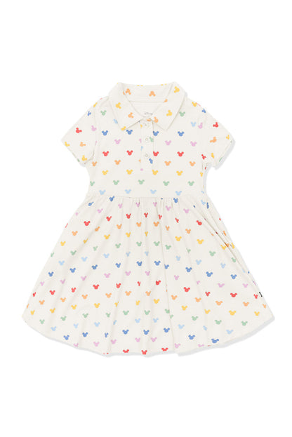 Polo Dress with Pastel Mickey Mouse pattern on an oat background