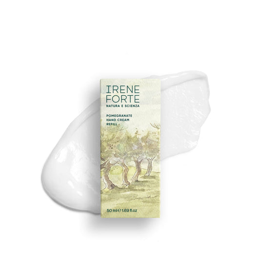 Irene Forte hand cream refill with eco-friendly and certified B Corp logos on a white background