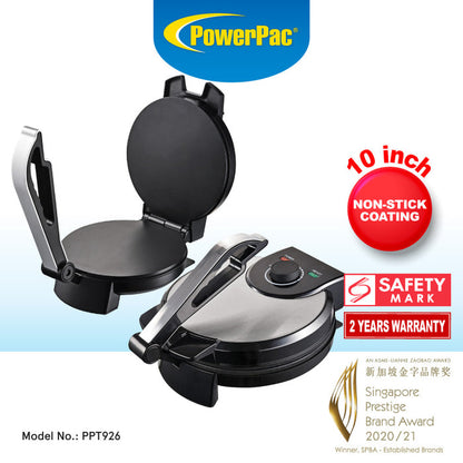 PowerPac 10inch Instant Roti Maker/ Chapati Maker / Fluffy Roti / Non-stick (PPT926)