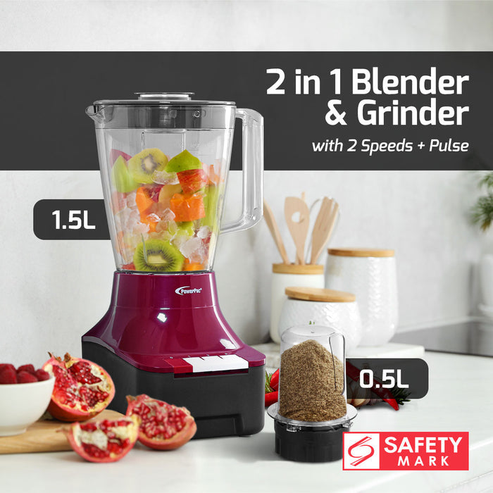 PowerPac 2 IN 1 Blender For Grinding 0.5L & Blending 1.5L (PPBL900)