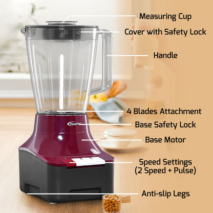 PowerPac 2 IN 1 Blender For Grinding 0.5L & Blending 1.5L (PPBL900)