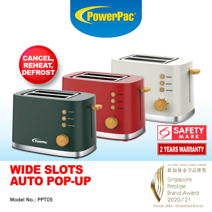 PowerPac 2 Slice Bread Toaster with Auto POP UP (PPT05) White