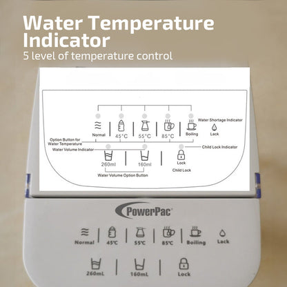 PowerPac 3L Instant Water Dispenser Hot & Room Temperature, 5 Temperature, Safety Lock, Water Purifier, Water Filters(PPA70/2)