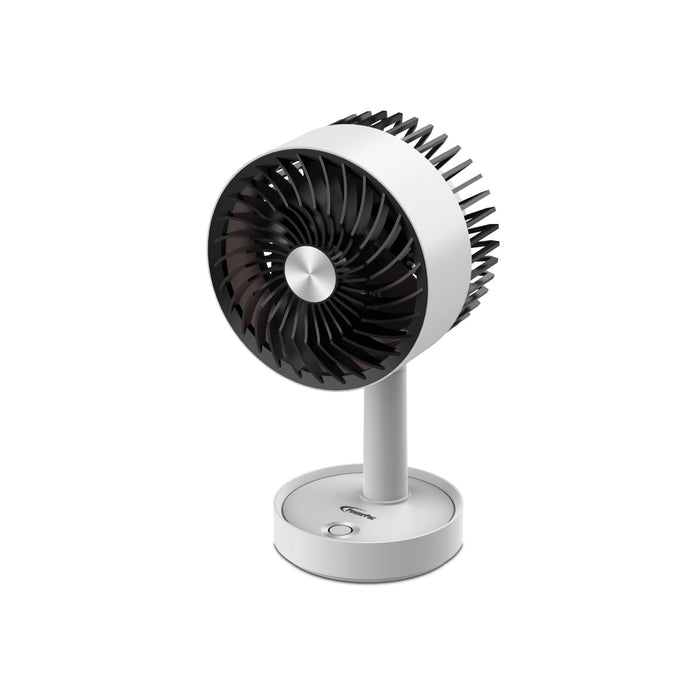 PowerPac 5" Table Fan – USB, Rechargeable, Portable Wireless, Adjustable Tilt, LED lights, Sturdy, 3-Speed, white, PPUF230