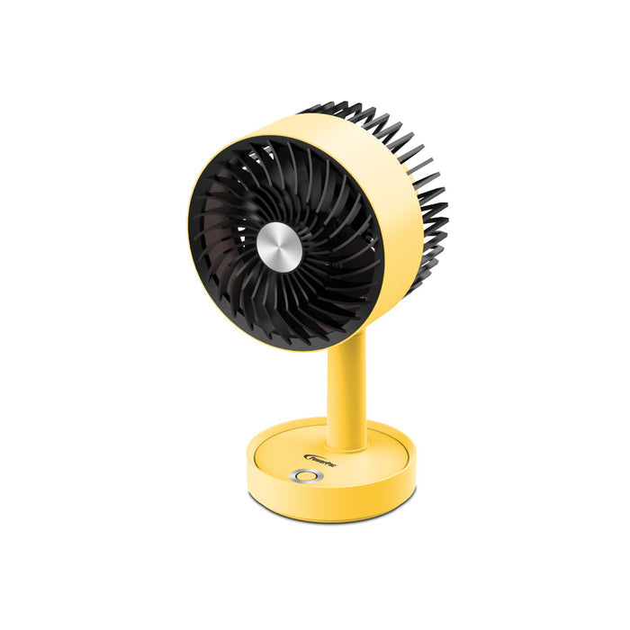PowerPac 5" Table Fan – USB, Rechargeable, Portable Wireless, Adjustable Tilt, LED lights, Sturdy, 3-Speed, yellow, PPUF230
