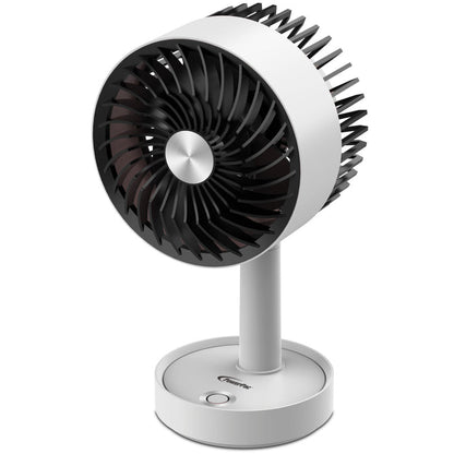 PowerPac 5" Table Fan – USB, Rechargeable, Portable Wireless, Adjustable Tilt, LED lights, Sturdy, 3-Speed, white, PPUF230