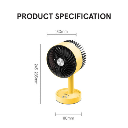 PowerPac 5" Table Fan – USB, Rechargeable, Portable Wireless, Adjustable Tilt, LED lights, Sturdy, 3-Speed, yellow, PPUF230