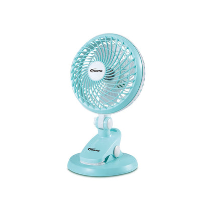 PowerPac 6" Clip/Table Fan – USB, Detachable Base, Strong Airflow, Adjustable Tilt, Portable, Durable, 2-Speed, blue, PPUF221