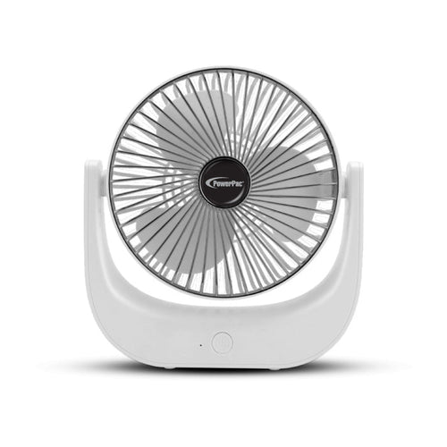 PowerPac 6" Table Fan – USB, Rechargeable, Portable Wireless, Strong Airflow, 120° Adjustable Tilt, 3-Speed, white, PPUF225