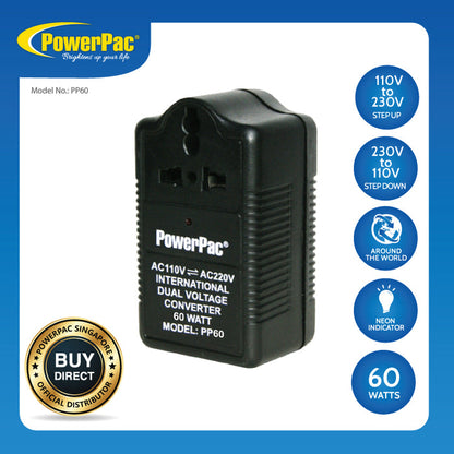 PowerPac 60W Step Up & Down Voltage Converter, Transformer, Travel Adapter, 110V / 220V (PP60)
