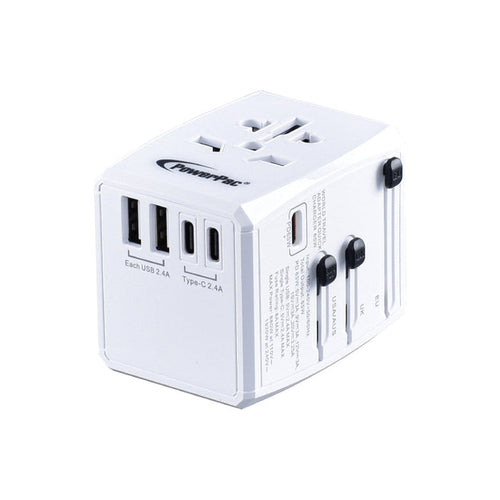 PowerPac 65W Universal Travel Adapter + USB Smart & Fast Charger – Multi Sockets & Plugs, Neon LED, PP7977