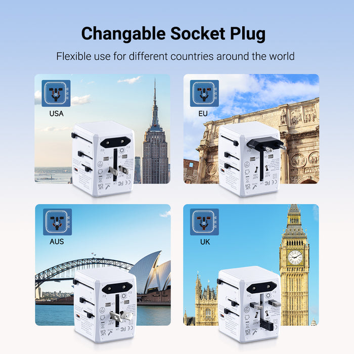 PowerPac 65W Universal Travel Adapter + USB Smart & Fast Charger – Multi Sockets & Plugs, Neon LED, PP7977