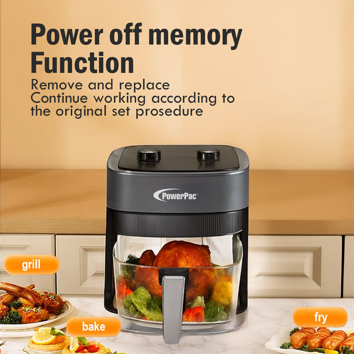 PowerPac Air Fryer 4.8L with Tempered Glass Basket (PPAF345)