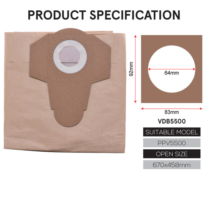 PowerPac Compatible Vacuum Cleaner Paper Dust Bags (VDB5500)