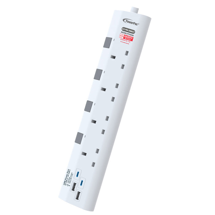 PowerPac Extension Cord, Extension Socket 3 Metre 4 way with 2xUSB-A & 2xUSB-C Charger (PP9224U)