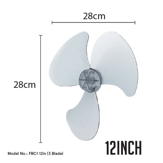 PowerPac Fan Blade Replacement – 12” Fan Blade, 3 Blades, for Desk / Stand / Wall Fan, ABS material, colourless & transparent, FB12