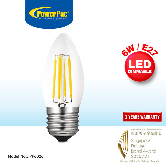 PowerPac LED Bulb, Candle Bulb, LED Light 6W E27 Warm White (PP6026)