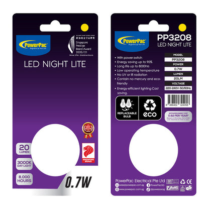 PowerPac LED Night Light Toilet Bathroom Corridor Lamp with  Warm White  effect (PP3208)