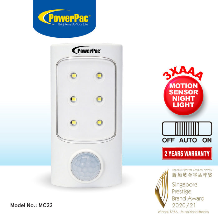 PowerPac LED Night Light with Motion Sensor Light, bathroom & living room Energy saving lighting lamp (MC22)