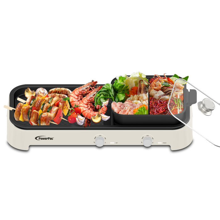 PowerPac Steamboat with BBQ Grill, 2 in 1 Multi Cooker with Non-stick YuanYang pot (PPMC797)