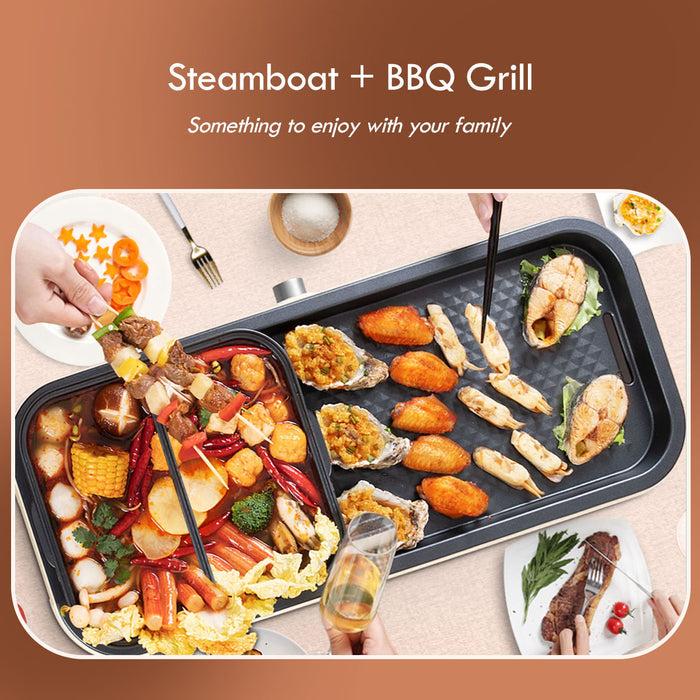 PowerPac Steamboat with BBQ Grill, 2 in 1 Multi Cooker with Non-stick YuanYang pot (PPMC797)