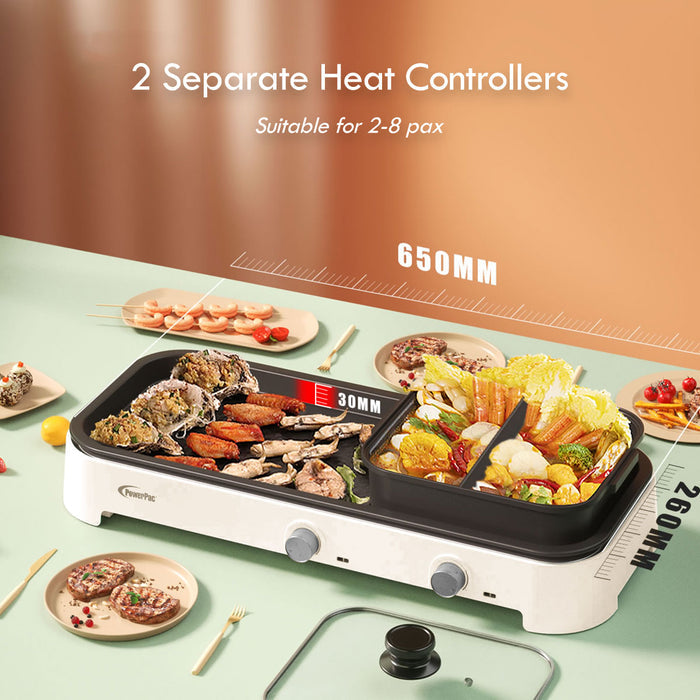 PowerPac Steamboat with BBQ Grill, 2 in 1 Multi Cooker with Non-stick YuanYang pot (PPMC797)