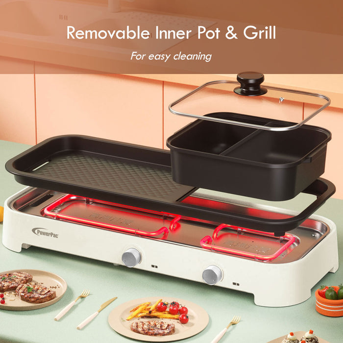 PowerPac Steamboat with BBQ Grill, 2 in 1 Multi Cooker with Non-stick YuanYang pot (PPMC797)