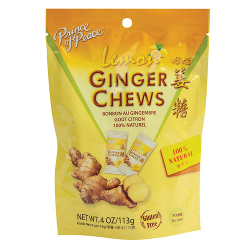Prince Of Peace Lemon Ginger Chews Candy - 12 Count Pouches