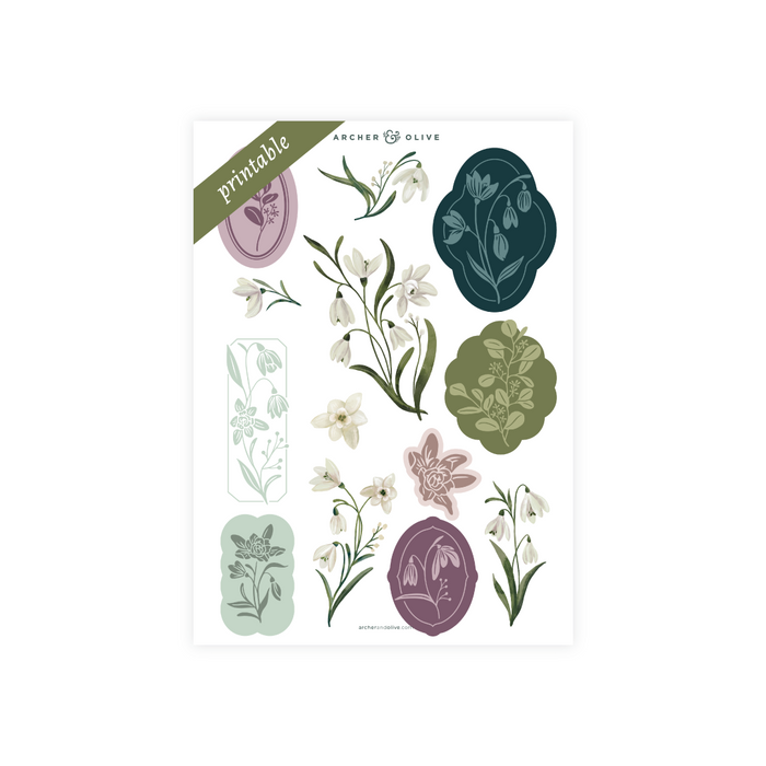 Printable Sticker: Snowdrops - Archer and Olive