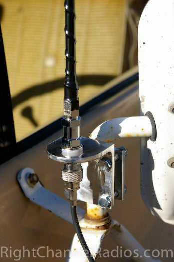 Procomm Single CB Antenna Kit Installed on Mirror Arm