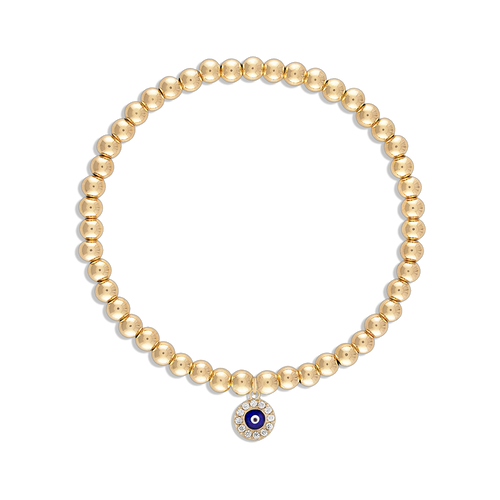 Protection Bracelet - 14k gold filled 4mm ball bracelet with CZ evil eye charm
