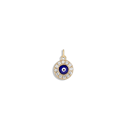 Protection Charm - 14k gold filled 8mm CZ evil eye charm for bracelets and necklaces