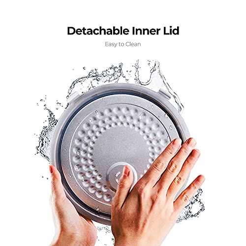 Infographic highlighting a Cuckoo rice cooker's detachable inner lid, designed for easy cleaning. (CR-0810F)