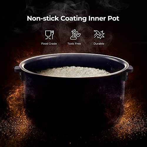 Infographic highlighting the Cuckoo rice cooker's non-stick inner pot, food-grade, toxic-free, and durable qualities. (CR-0810F)