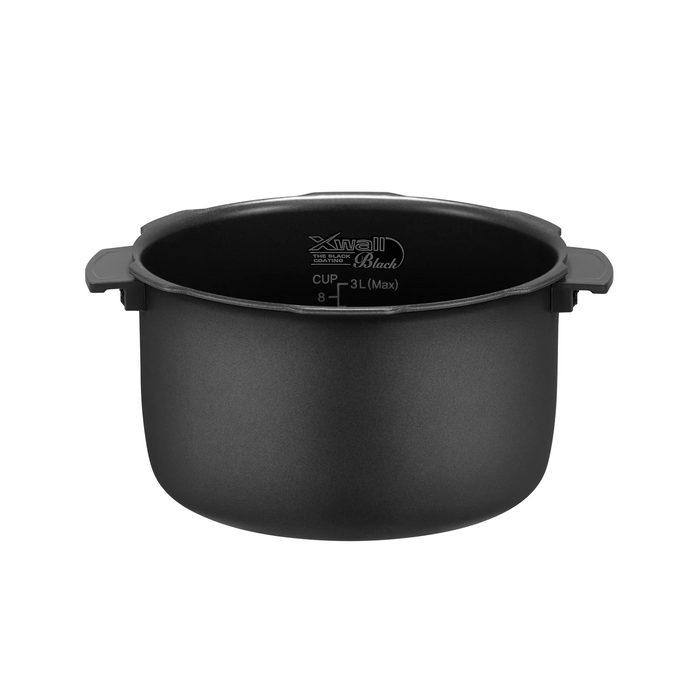 Replacement X-Wall Black coated inner cooking pot for Cuckoo rice cookers, shown with side handles and capacity markings. (INNERPOT-CMC-QAB50)