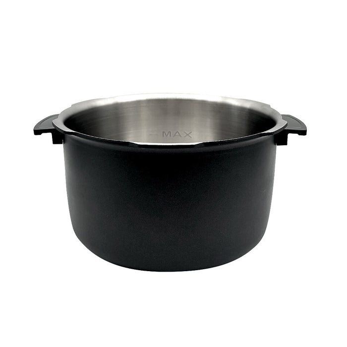 Replacement non-coated stainless steel inner pot for Cuckoo rice cookers, featuring side handles. (INNERPOT-CMC-QSN50)