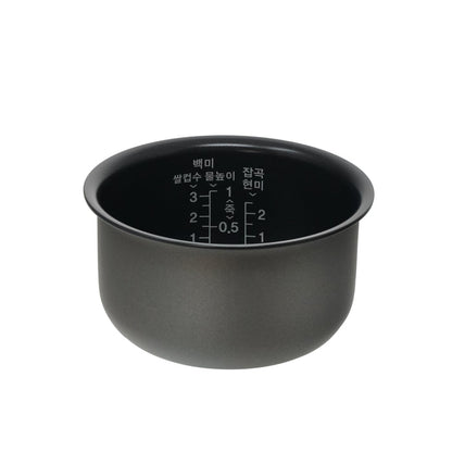 Cuckoo nonstick replacement inner pot marked with GLUTINOUS, MIXED BROWN, and water level measurements. (INNERPOT-CR-0351F)