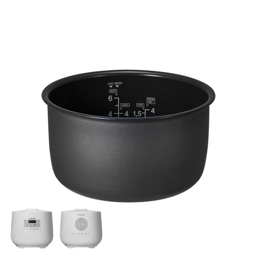 Replacement nonstick inner cooking pot for Cuckoo rice cookers, shown with compatible units. (INNERPOT-CR-0641F)