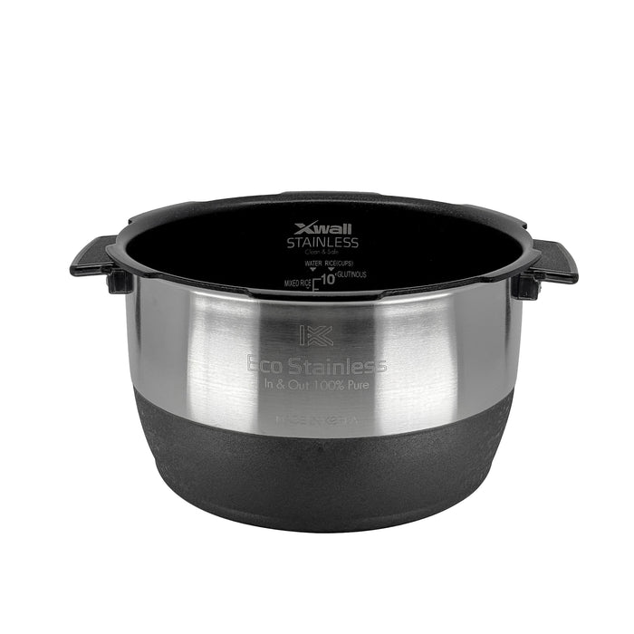 Eco Stainless inner pot with X-Wall coating, integrated side handles, and interior rice and water measurement markings. (INNERPOT-CRP-AH10)