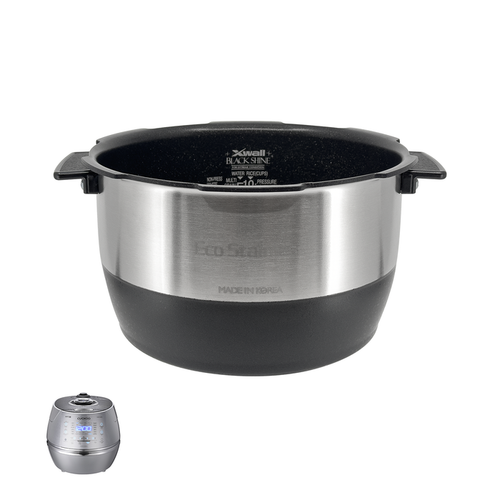 Cuckoo X-Wall Black Shine replacement inner pot with nonstick coating, featuring measurement lines and a compatible unit.