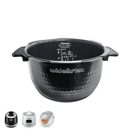 Cuckoo Wide & Flat replacement inner pot with X-Wall Black Shine coating and interior water level markings. (INNERPOT-CRP-HS/HV06)