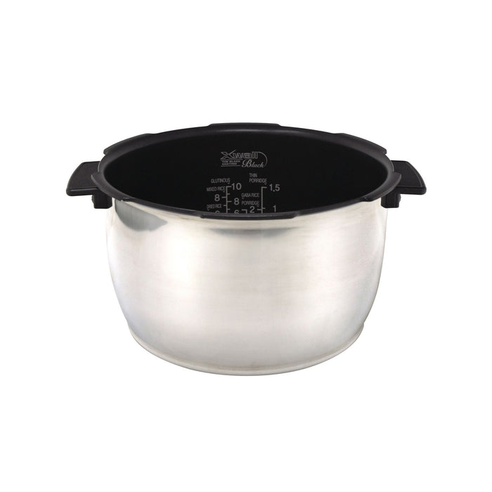 Replacement X-Wall Black nonstick inner pot for Cuckoo rice cookers, featuring capacity markings. (INNERPOT-CRP-HUS10)