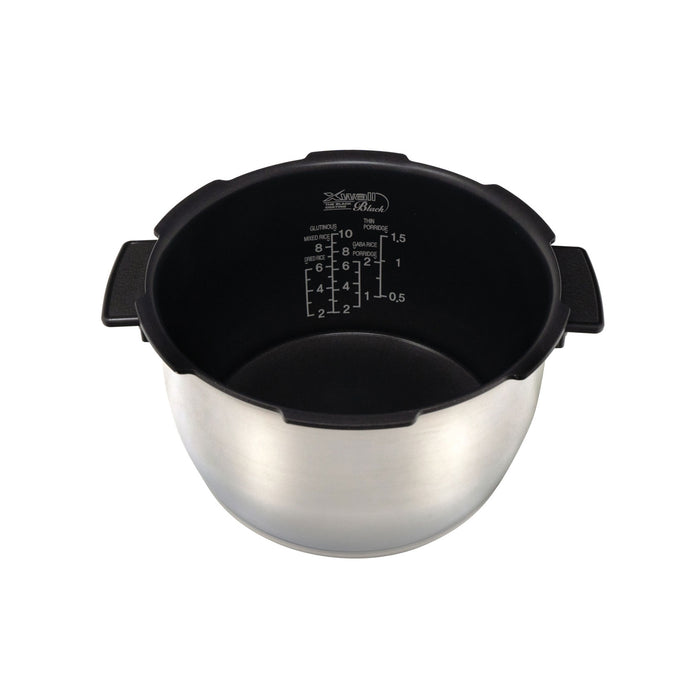 Replacement X-Wall Black nonstick inner pot for Cuckoo rice cookers, featuring capacity markings. (INNERPOT-CRP-HUS10)