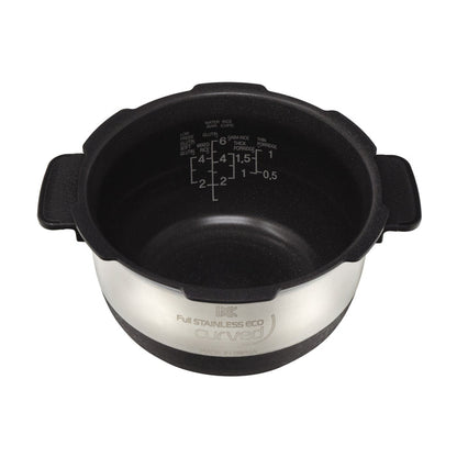 Cuckoo Full Stainless Eco curved inner pot with side handles, nonstick interior, and clear water level markings. (INNERPOT-CRP-JHSR06)
